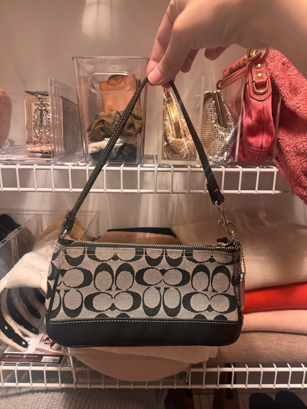 Vintage Coach Signature Demi Pochette 6094 Black White Jacquard Y2K Shoulder Bag